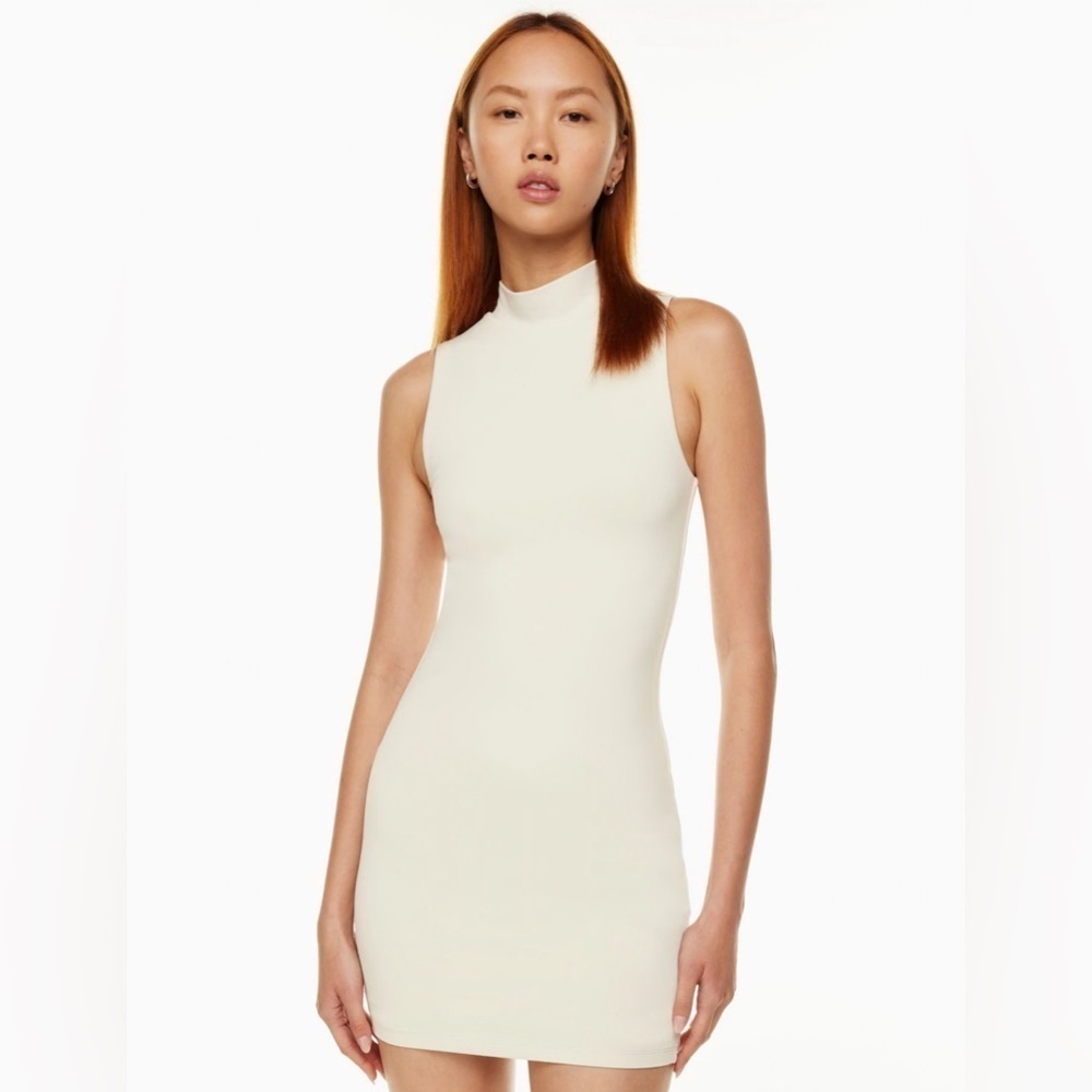 Aritzia Babaton Contour Mockneck Mini Dress in Matte Pearl